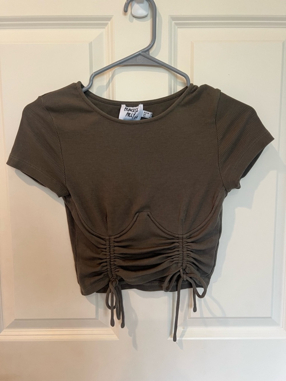 Princess Polly Olive Drawstring Ruched Crop Top - Picture 2 of 3